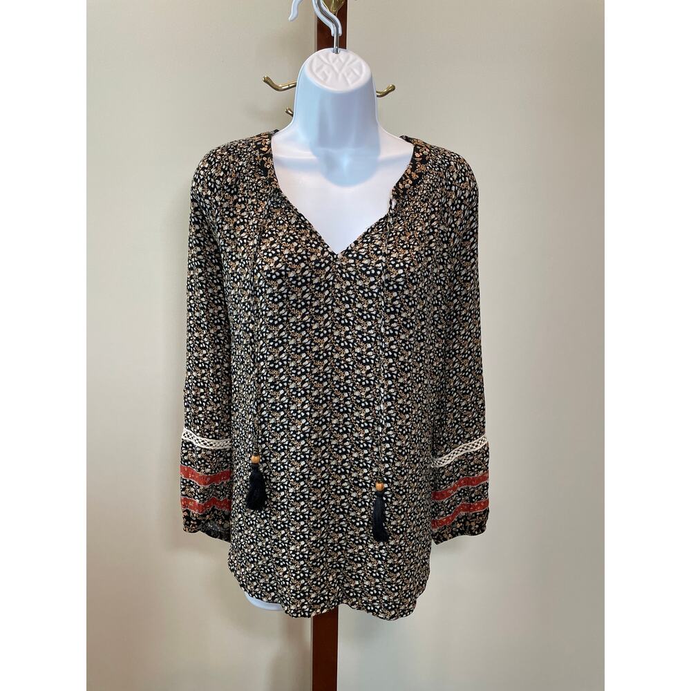 Mason & Belle Black Floral Long Sleeve Top – Size L